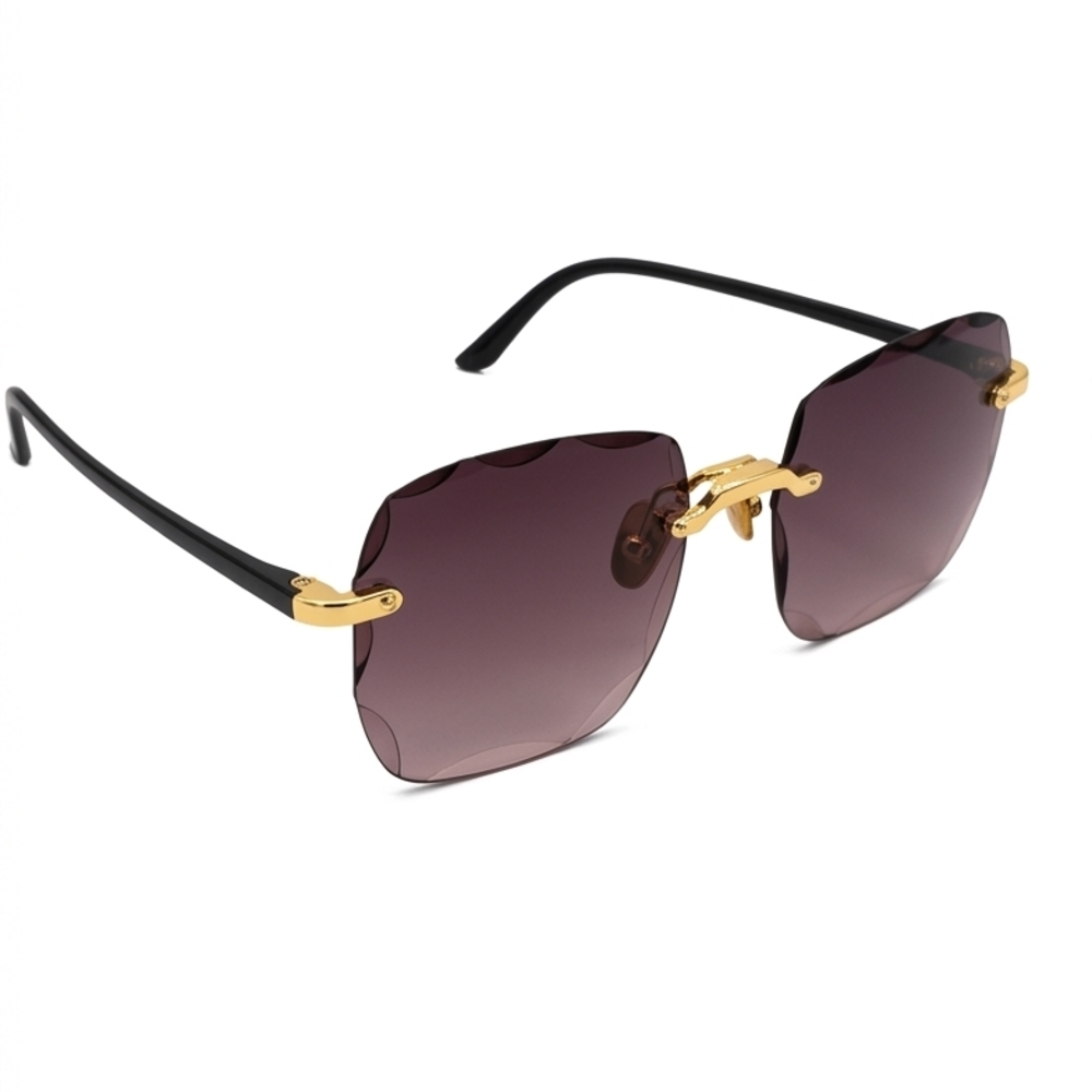 Diamond Cut Rimless Sunglasses | "Shattered" Edge Gold Tinted Shades